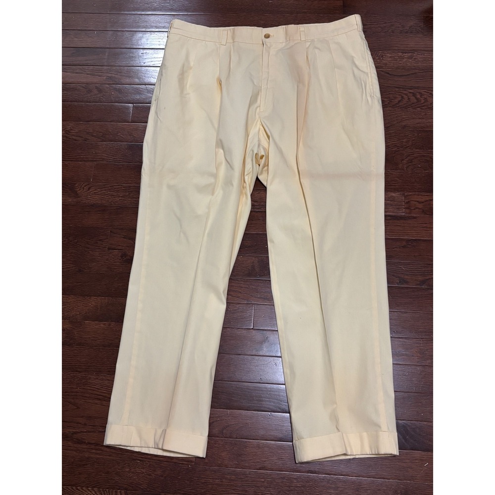 Bills Khakis M2P Pleated Chino Pants Mens 42x30 Yellow Cotton Made in USA Cuffed